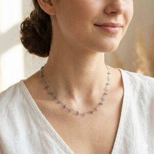 ✨ Delicate Blue Bead Necklace | Adjustable 13–16” | Silver Tone